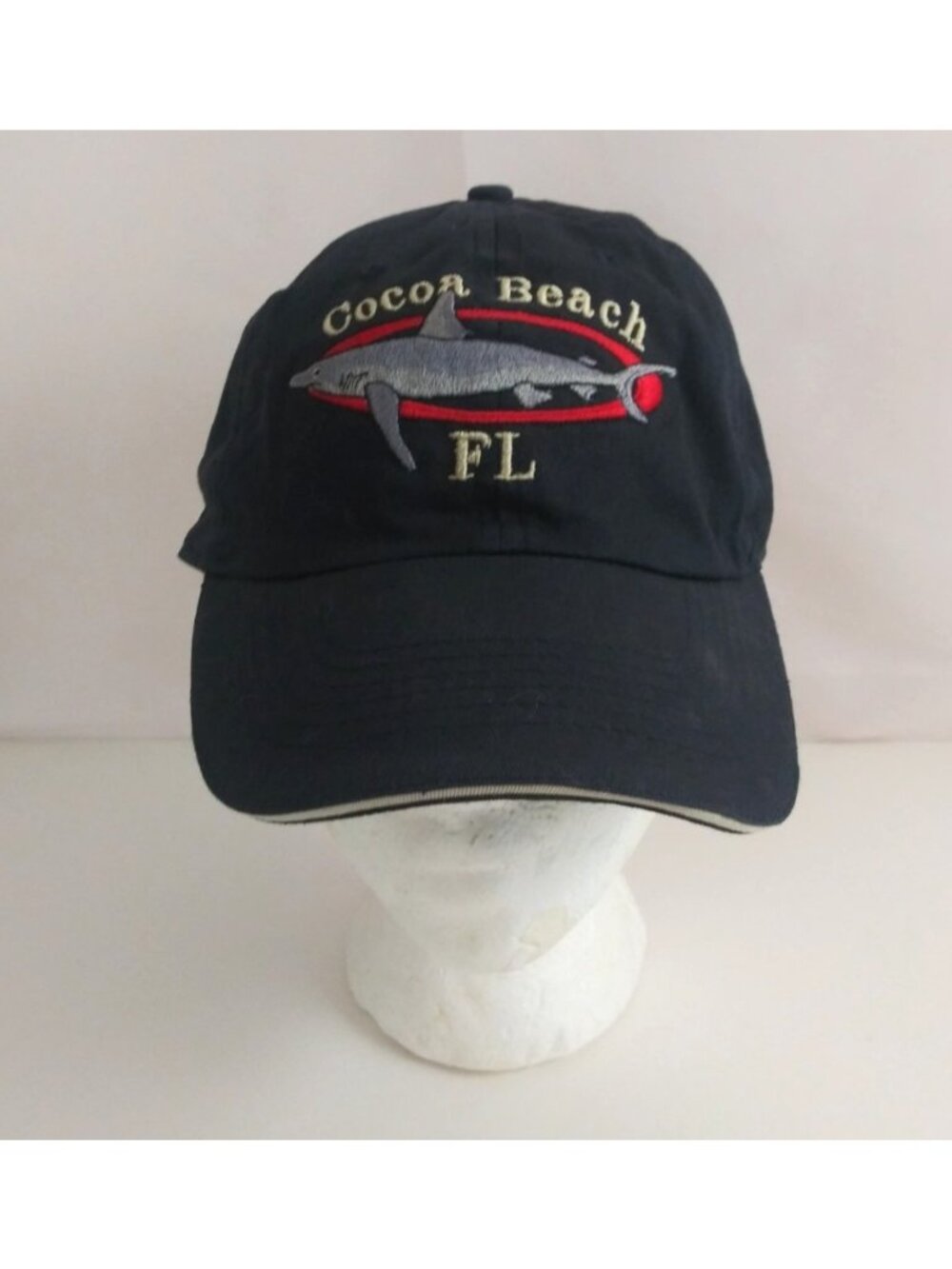Cocoa Beach FL Embroidered Shark Black Adjustable Trucker Hat Baseball Cap